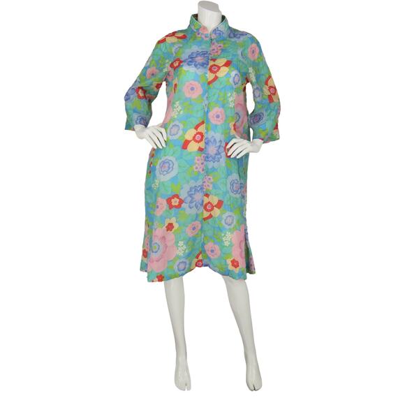 60s Vintage Stella Fagin Puffy 3D Textured Psychedelic House Robe Caftan Dress - Picture 1 of 9